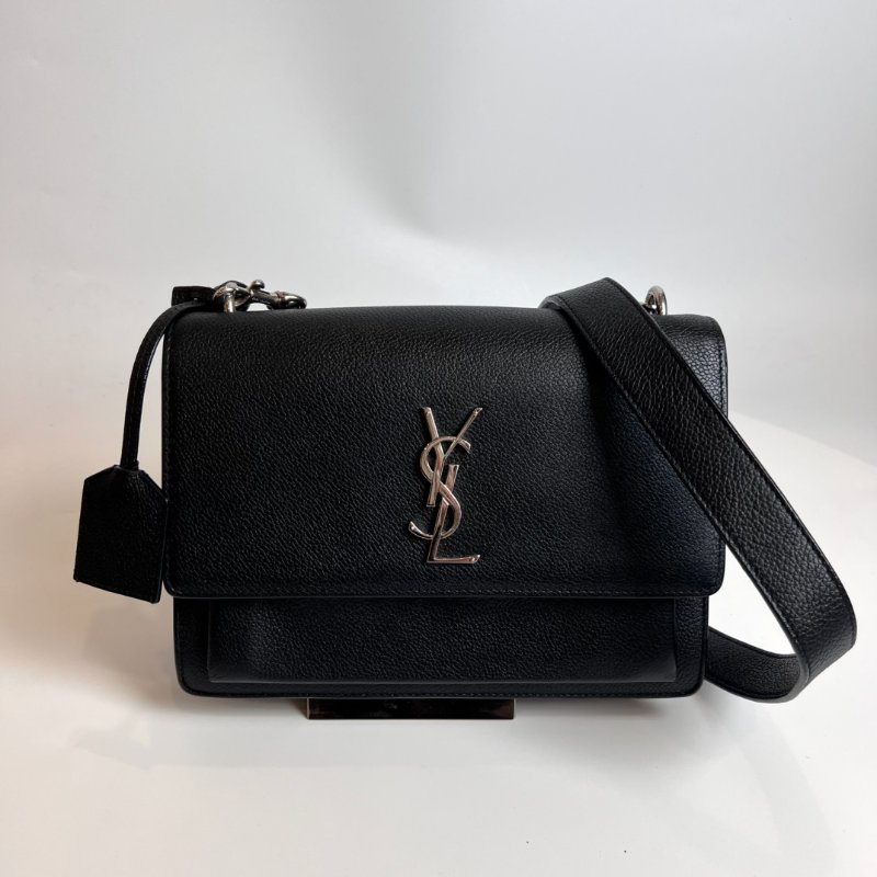 YSL 449453 黑銀扣荔枝皮SUNSET包-0