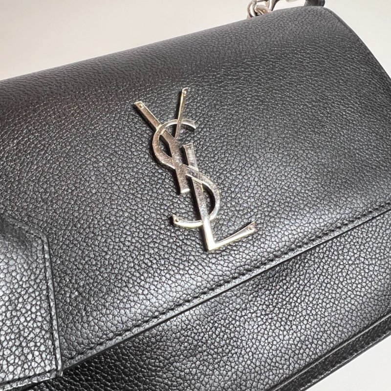 YSL 449453 黑銀扣荔枝皮SUNSET包-8