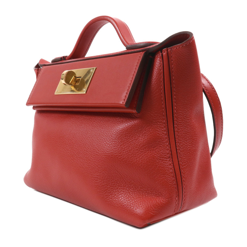 HERMES Evercolor皮革24/24 Mini金扣手挽肩背兩用袋Rouge Piment-2