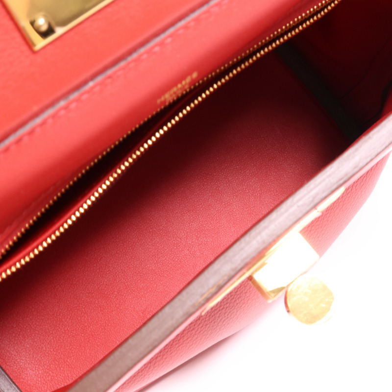HERMES Evercolor皮革24/24 Mini金扣手挽肩背兩用袋Rouge Piment-4