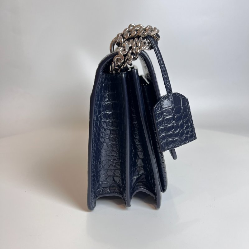 YSL 442906 深藍鱷魚壓紋側肩包-3