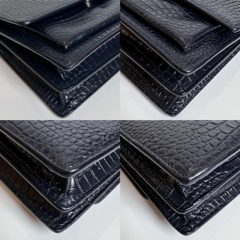 YSL 442906 深藍鱷魚壓紋側肩包-10