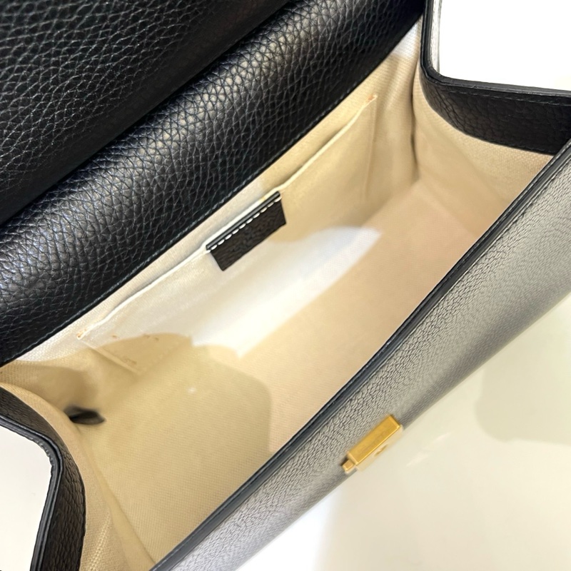 黑牛皮霧金釦Marmont下蓋手提肩斜背包-7