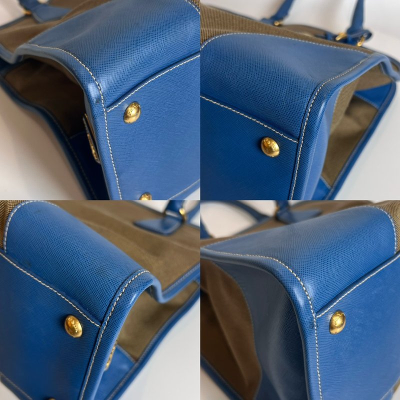 PRADA 帆布拚藍皮兩用包-10