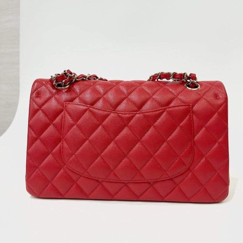 Chanel 紅荔枝牛皮菱格金釦雙蓋COCO25-1