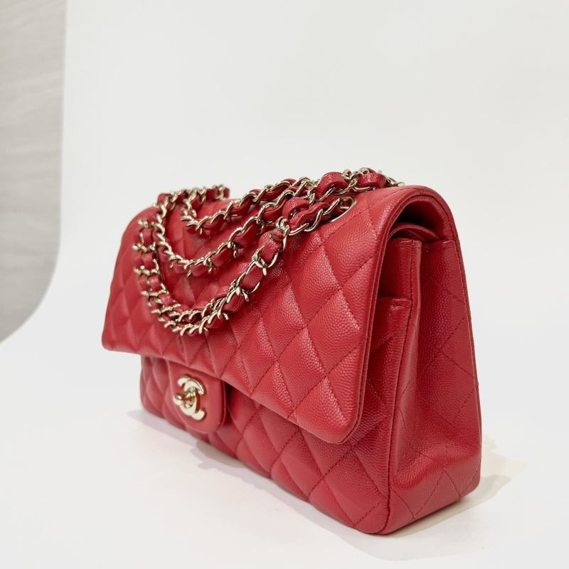 Chanel 紅荔枝牛皮菱格金釦雙蓋COCO25-2