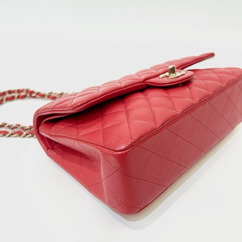 Chanel 紅荔枝牛皮菱格金釦雙蓋COCO25-5