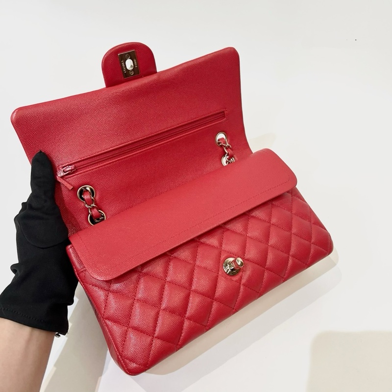 Chanel 紅荔枝牛皮菱格金釦雙蓋COCO25-8