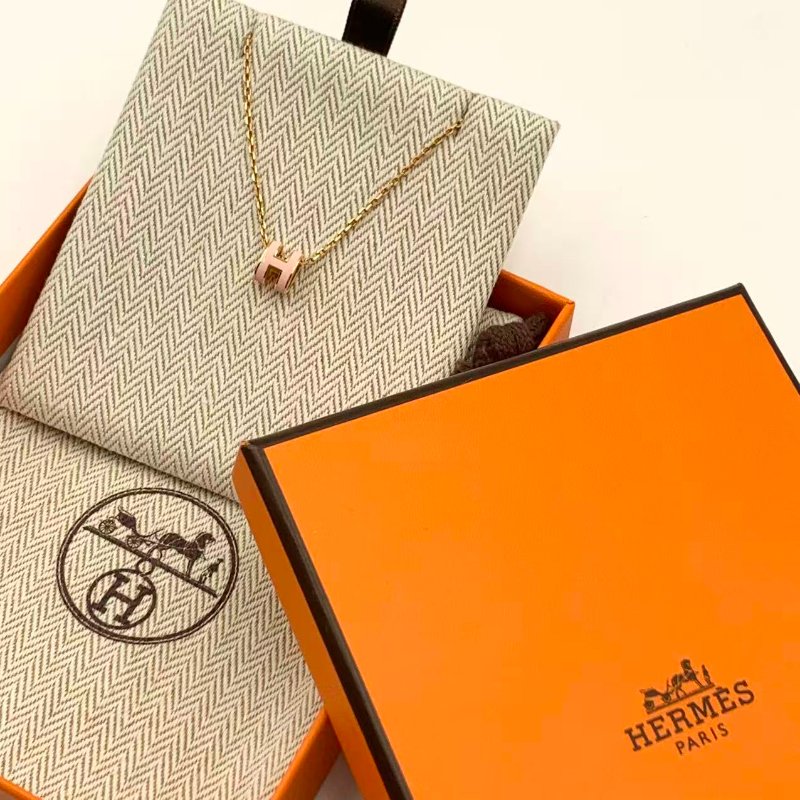 Hermes POPＨ 系列Mini POP H 粉色玫瑰金 鍍金頸鍊-1
