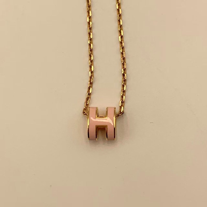 Hermes POPＨ 系列Mini POP H 粉色玫瑰金 鍍金頸鍊-2