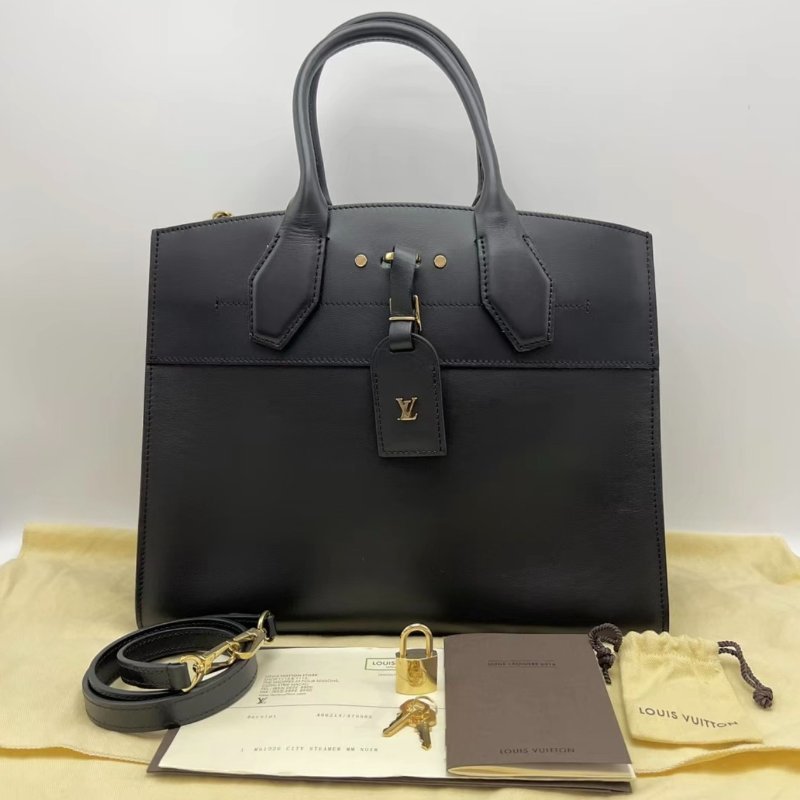 LV黑金City Steamer中號肩背斜背手提包31*26*14 99新配件塵袋鎖鑰匙購證-0