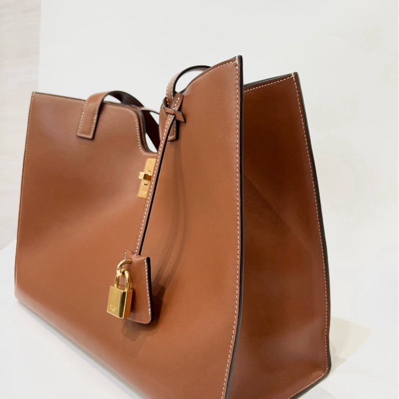 Celine 黃褐色滑面牛皮霧金釦CABAS16肩背包112583EZU-3