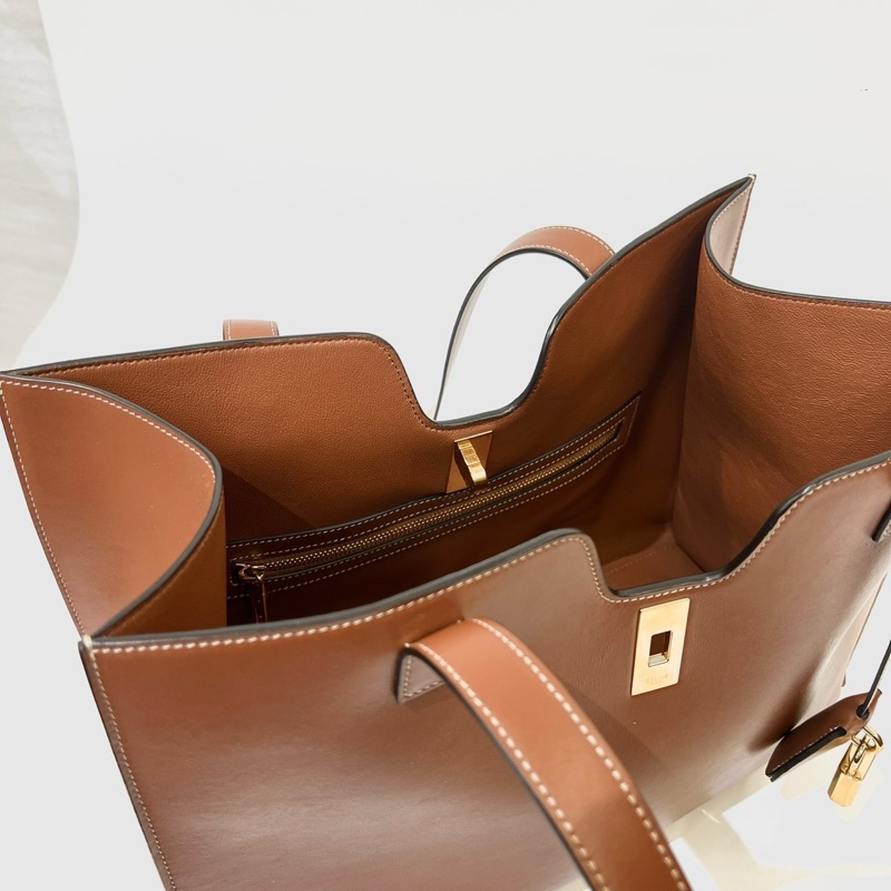 Celine 黃褐色滑面牛皮霧金釦CABAS16肩背包112583EZU-8