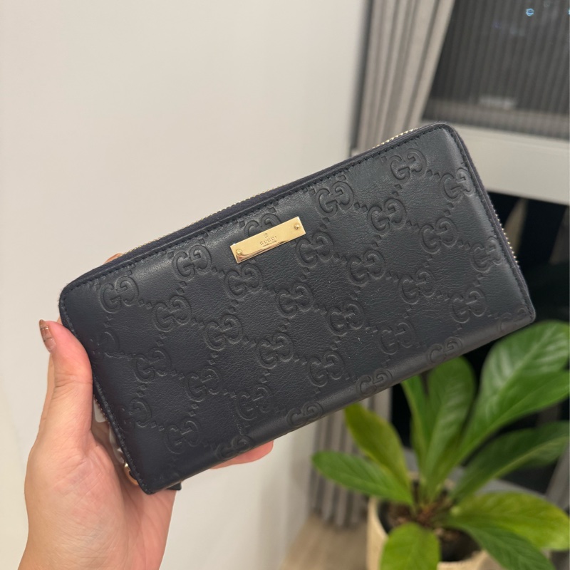 Gucci 深藍長夾 85新-0