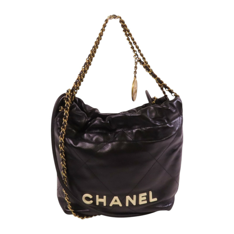 CHANEL 牛皮皮革Mini 22金扣鏈帶手挽肩背背兩用袋-0