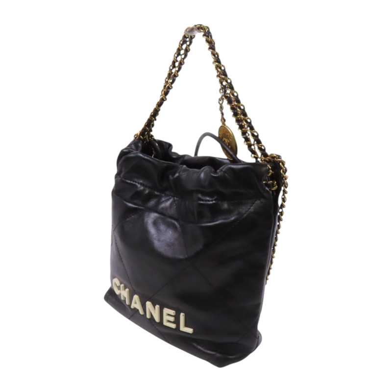 CHANEL 牛皮皮革Mini 22金扣鏈帶手挽肩背背兩用袋-2