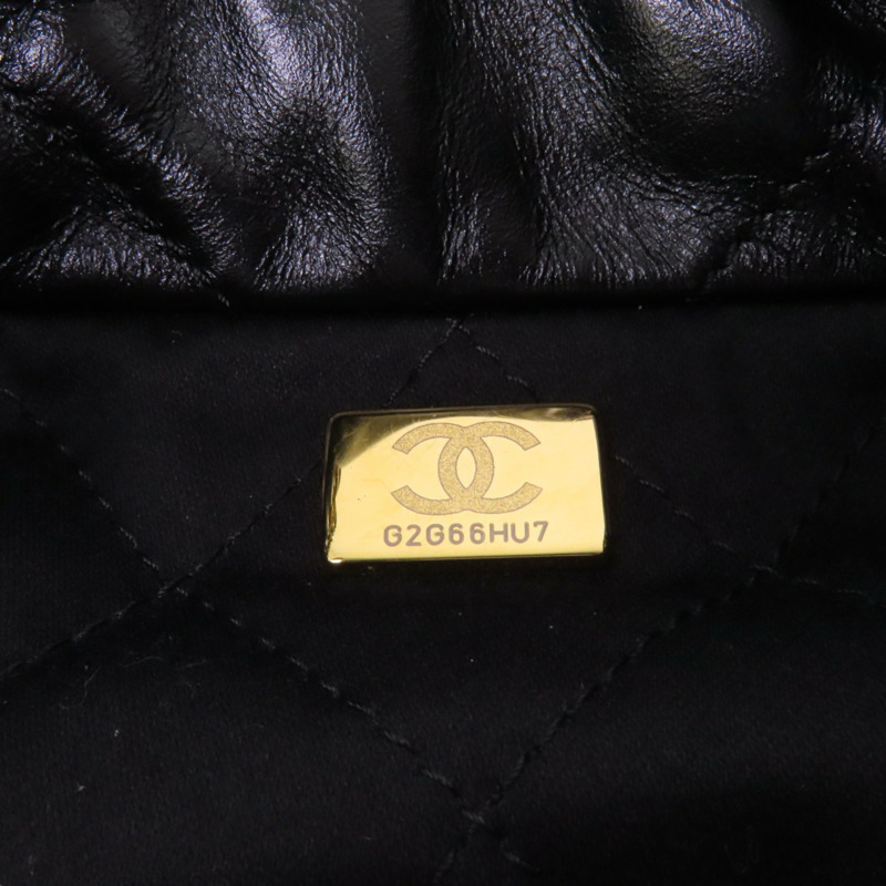 CHANEL 牛皮皮革Mini 22金扣鏈帶手挽肩背背兩用袋-6