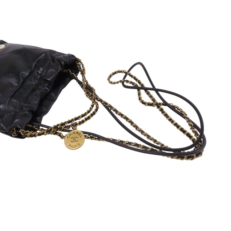 CHANEL 牛皮皮革Mini 22金扣鏈帶手挽肩背背兩用袋-7