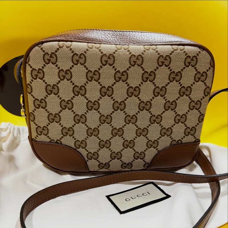 🔥 GUCCI 古馳 經典雙G LOGO印花牛皮拼接方包斜背包（駝/咖邊）-2