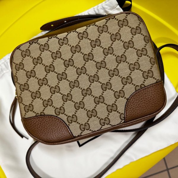 🔥 GUCCI 古馳 經典雙G LOGO印花牛皮拼接方包斜背包（駝/咖邊）-5