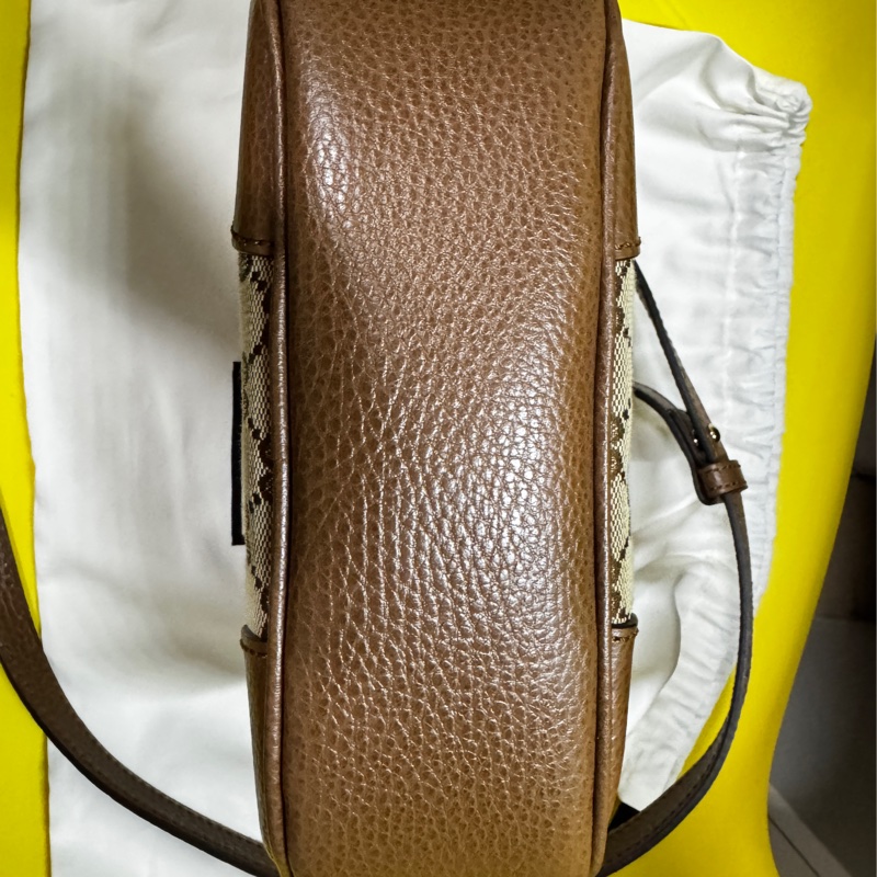 🔥 GUCCI 古馳 經典雙G LOGO印花牛皮拼接方包斜背包（駝/咖邊）-7