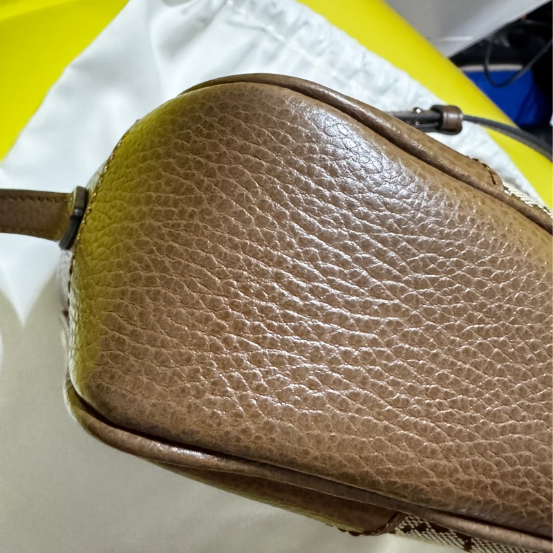 🔥 GUCCI 古馳 經典雙G LOGO印花牛皮拼接方包斜背包（駝/咖邊）-9