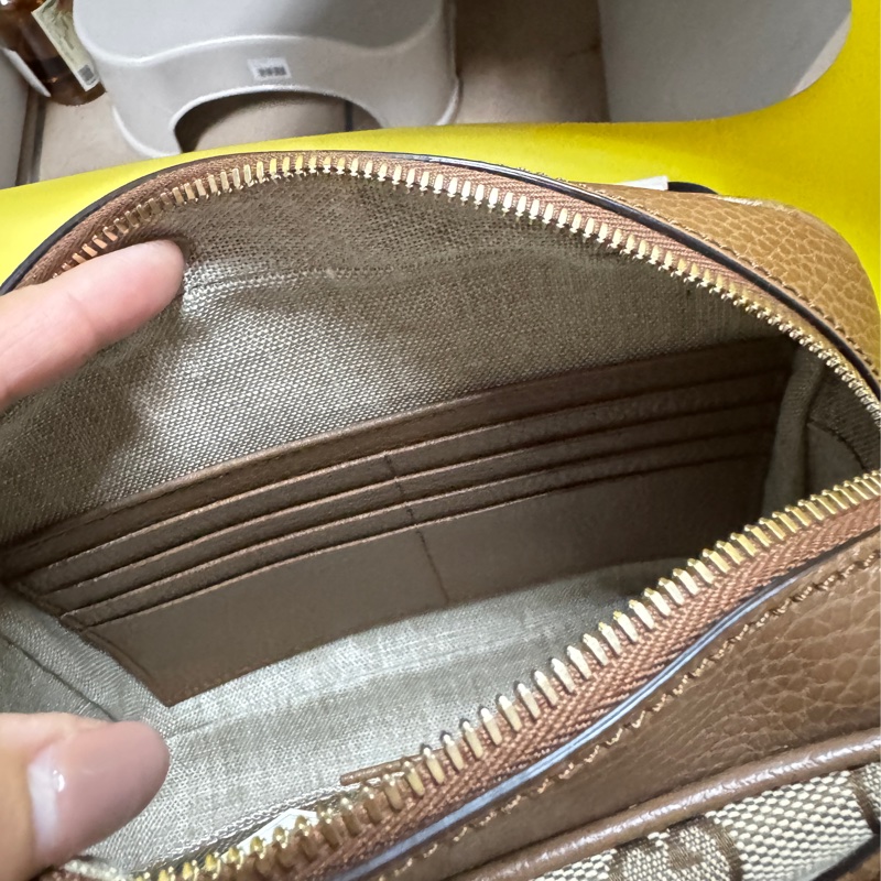 🔥 GUCCI 古馳 經典雙G LOGO印花牛皮拼接方包斜背包（駝/咖邊）-11