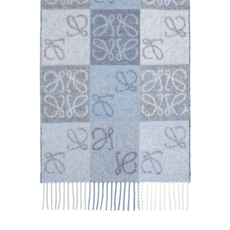 【LOEWE 羅威】Anagram 羊毛與羊絨混紡 圍巾 藍色 白色-1