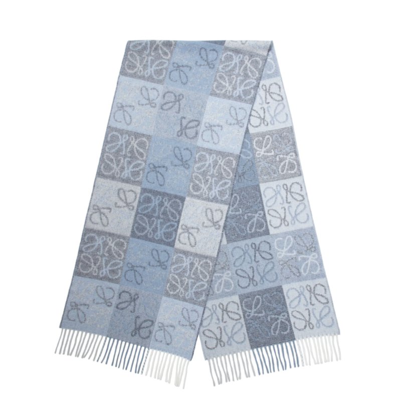 【LOEWE 羅威】Anagram 羊毛與羊絨混紡 圍巾 藍色 白色-3