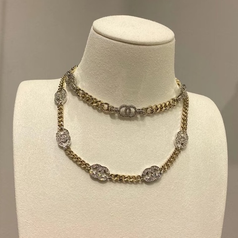 Chanel 香奈兒五花水鑽項鍊-頸鏈/淡金金屬雙C手鏈⭐️劉詩詩同款