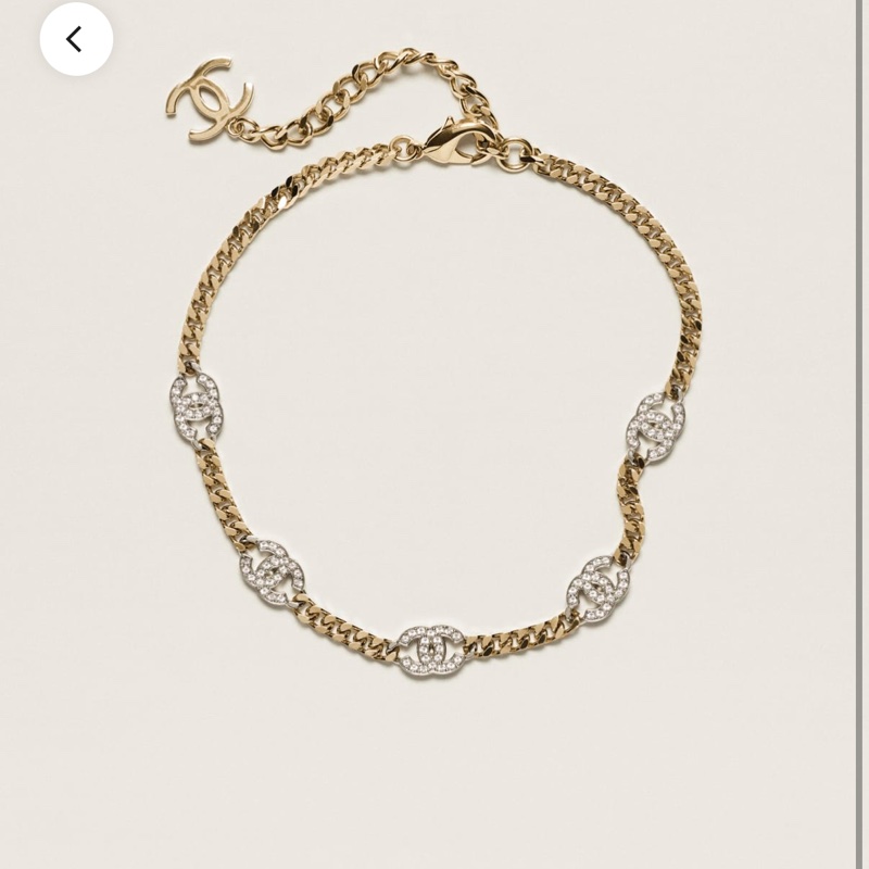 Chanel 香奈兒水鑽項鍊-頸鏈/淡金金屬雙C手鏈⭐️-2