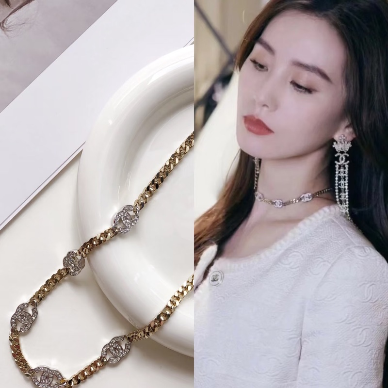 Chanel 香奈兒水鑽項鍊-頸鏈/淡金金屬雙C手鏈⭐️-3
