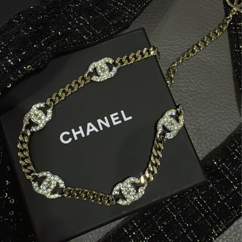 Chanel 香奈兒五花水鑽項鍊-頸鏈淡金雙C mark®️-6