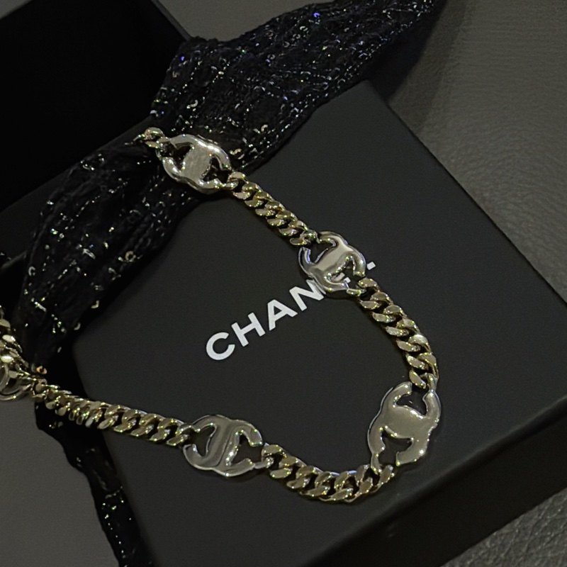Chanel 香奈兒五花水鑽項鍊-頸鏈淡金雙C mark®️-7