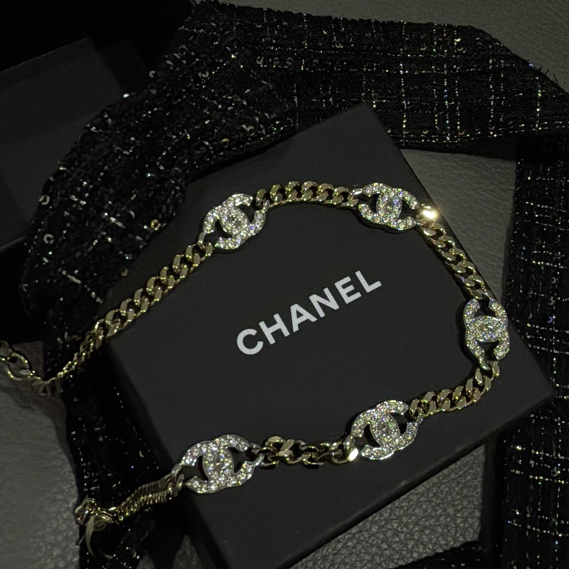 Chanel 香奈兒五花水鑽項鍊-頸鏈淡金雙C mark®️-8
