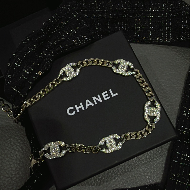Chanel 香奈兒五花水鑽項鍊-頸鏈淡金雙C mark®️-9