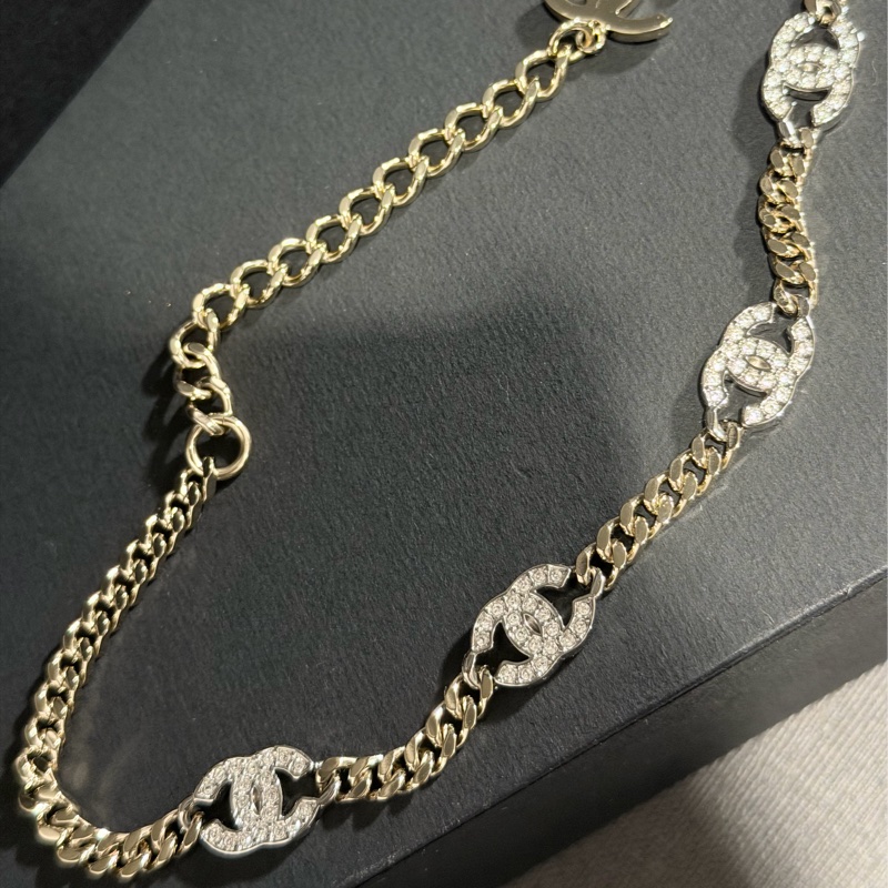 Chanel 香奈兒五花水鑽項鍊-頸鏈淡金雙C mark®️-2