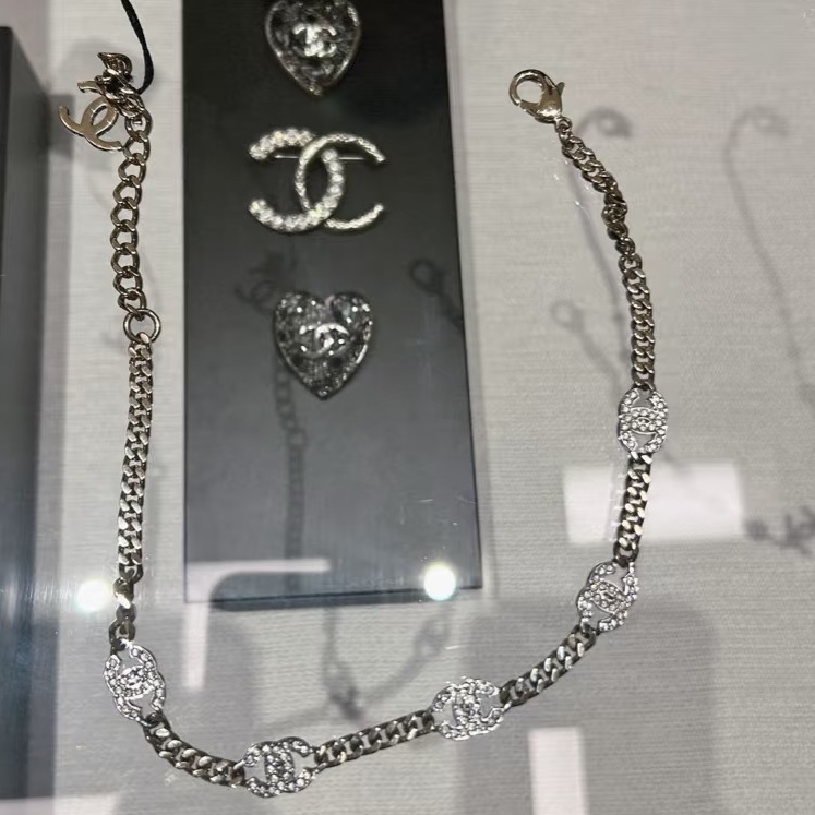 Chanel 香奈兒五花水鑽項鍊-頸鏈淡金雙C mark®️-5