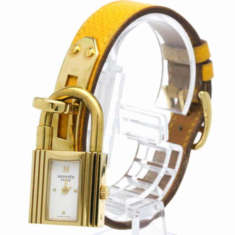 愛馬仕凱莉腕錶鍍金皮革石英女士腕錶-0