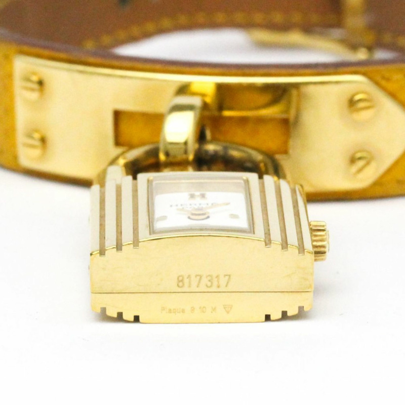 愛馬仕凱莉腕錶鍍金皮革石英女士腕錶-6