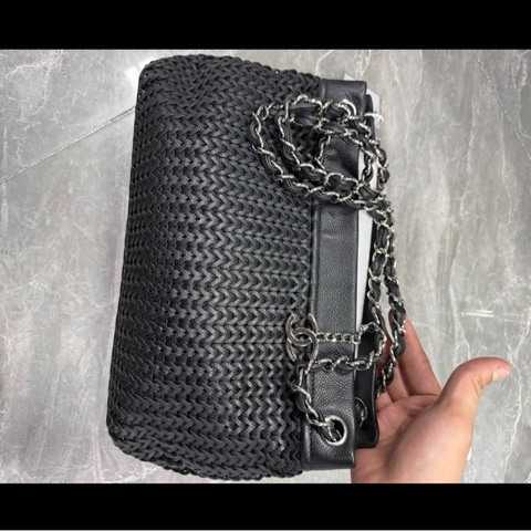 Chanel香奈兒中古黑銀編織雙鏈條包