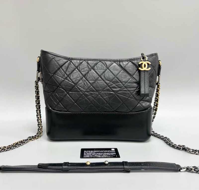 97新 Chanel/香奈兒 黑色菱格紋中號流浪包 單肩斜挎包 尺寸：28cm*24cm 27開有卡-0