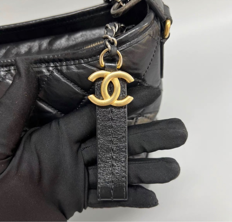 97新 Chanel/香奈兒 黑色菱格紋中號流浪包 單肩斜挎包 尺寸：28cm*24cm 27開有卡-5