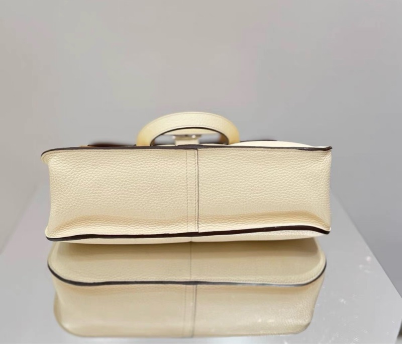 【95新】HERMES/愛馬仕 HALZAN31 手提包 NATA奶油白內拼餅乾色TC皮 銀扣 Z刻 。-6