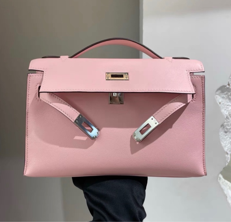 Hermes愛馬仕 mini kelly 一代 櫻花粉銀扣Swift皮 kelly pochette-0