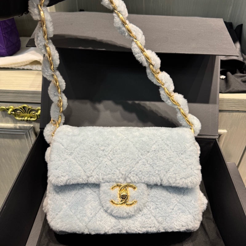 99新24KChanel香奈兒24k毛絨腋下包hobo-8