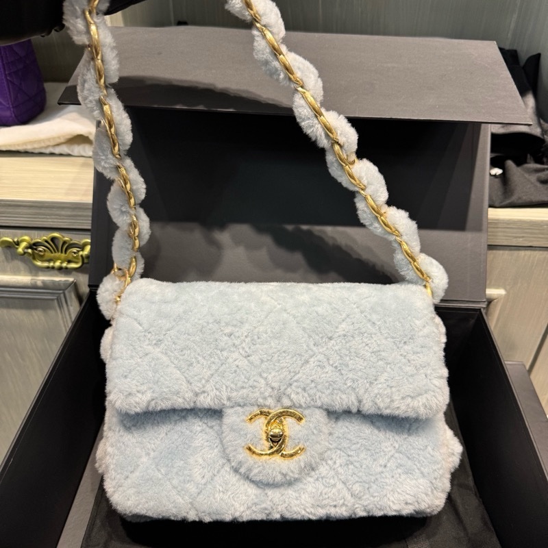 99新24KChanel香奈兒24k毛絨腋下包hobo-13