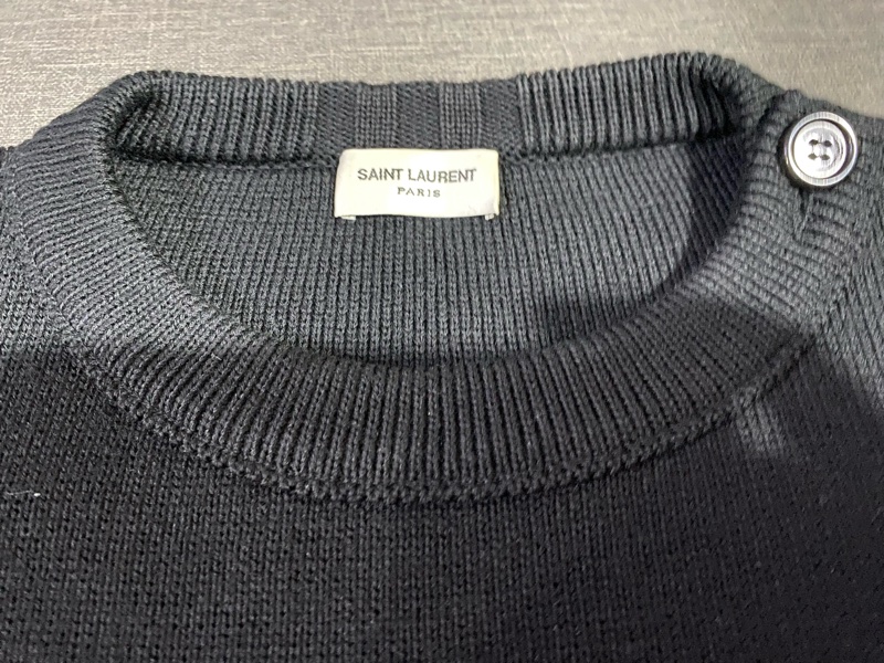 SAINT LAURENT 黑色紅條紋毛衣-5