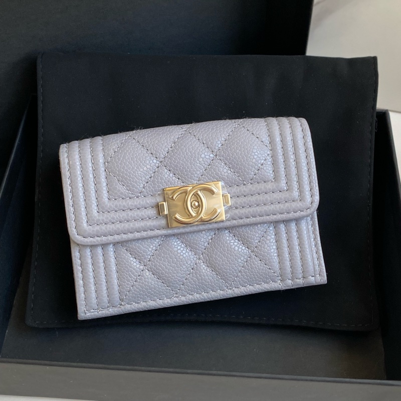 全新離櫃品CHANEL 小香三折夾 迷霧紫灰 台灣購證➕發票-0