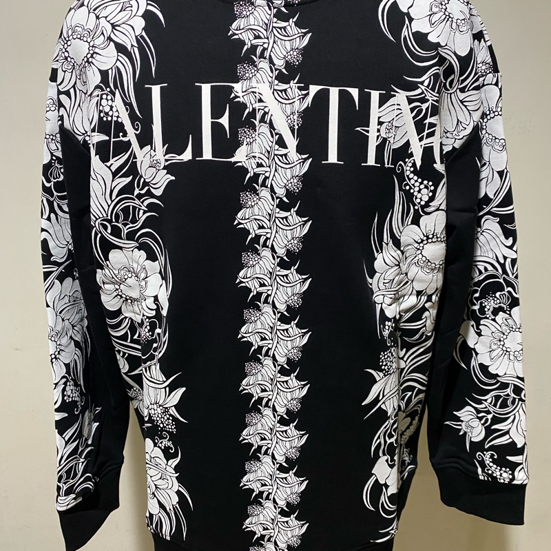 VALENTINO 黑色飾花朵圖案衛衣-0